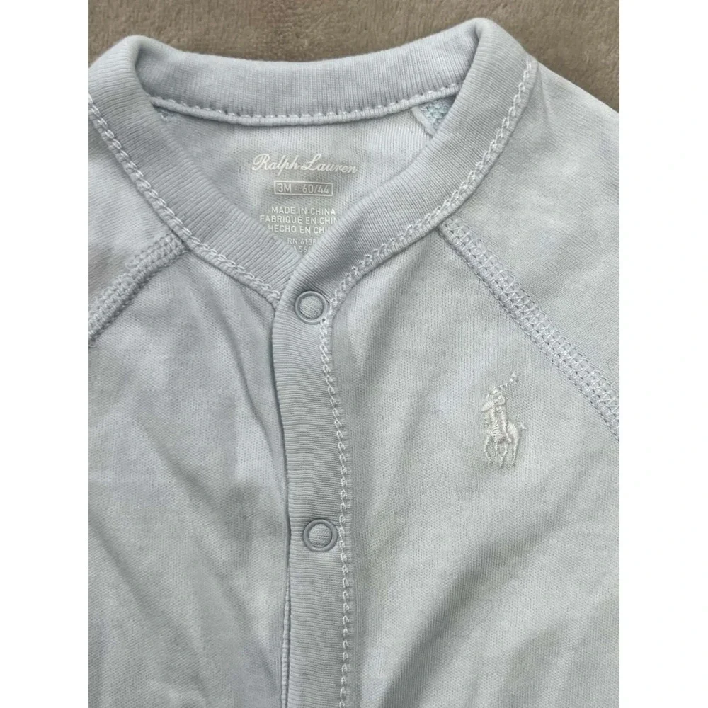 EUC Ralph Lauren Baby Boys Light Blue Cotton Footed Sleeper Size 3M